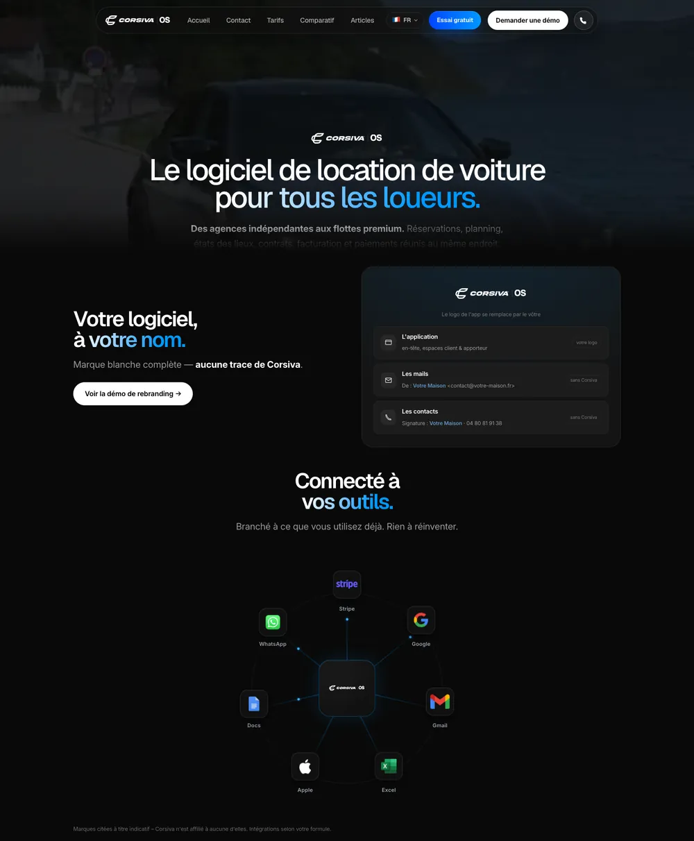 Le site Corsiva OS, de haut en bas