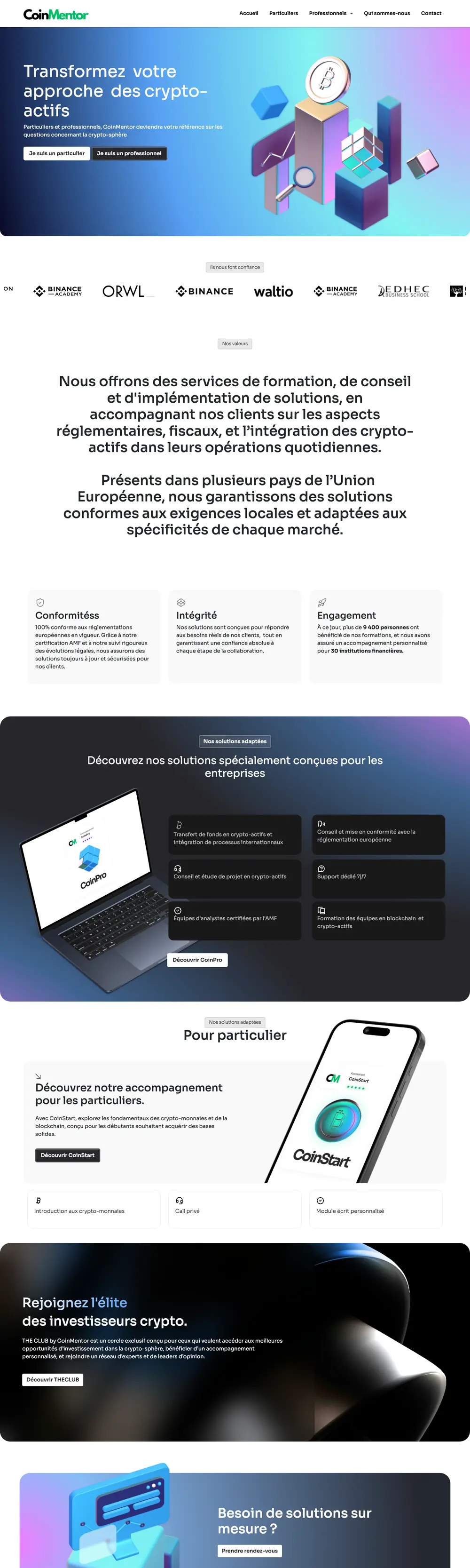 Le site CoinMentor, de haut en bas